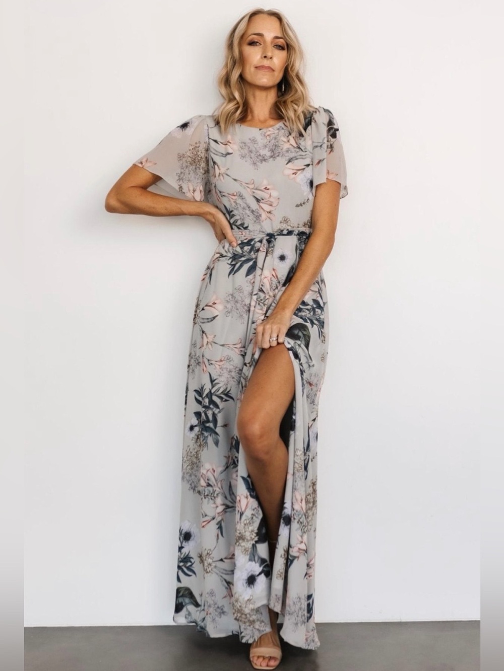 Baltic Born Naomi Short Sleeve Maxi Dress Pale Blue Floral Size 3XL NWT